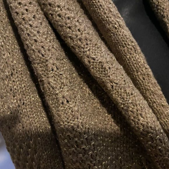 New York & Company Taupe / Beige Infinity Scarf with Metallic Gold thread Detail - Picture 5 of 6